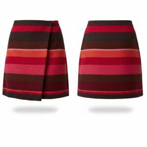 LOFT Womens Striped Wrap Mini Skirt Red Multi Wool Blend Size 4 NEW